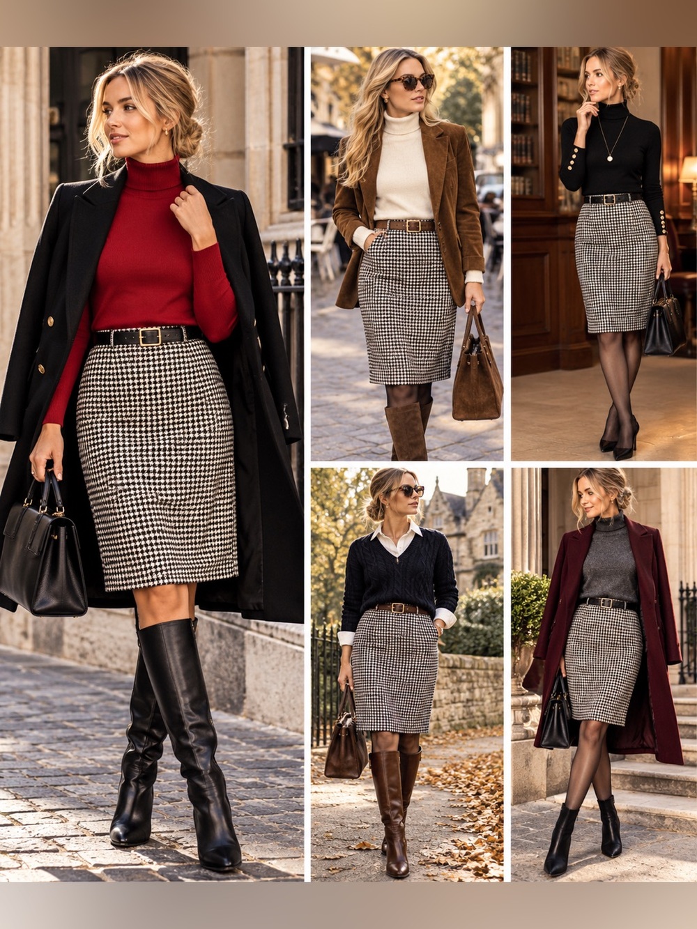Lauren Ralph Lauren Black and White Houndstooth Pencil Skirt